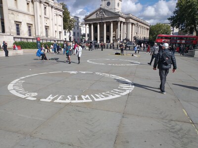 Circles for buskers to stand in.